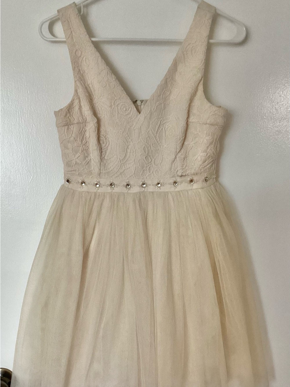 MANIJU Women's Strapless Lace Bodice Tulle Dress in Cream Size Large